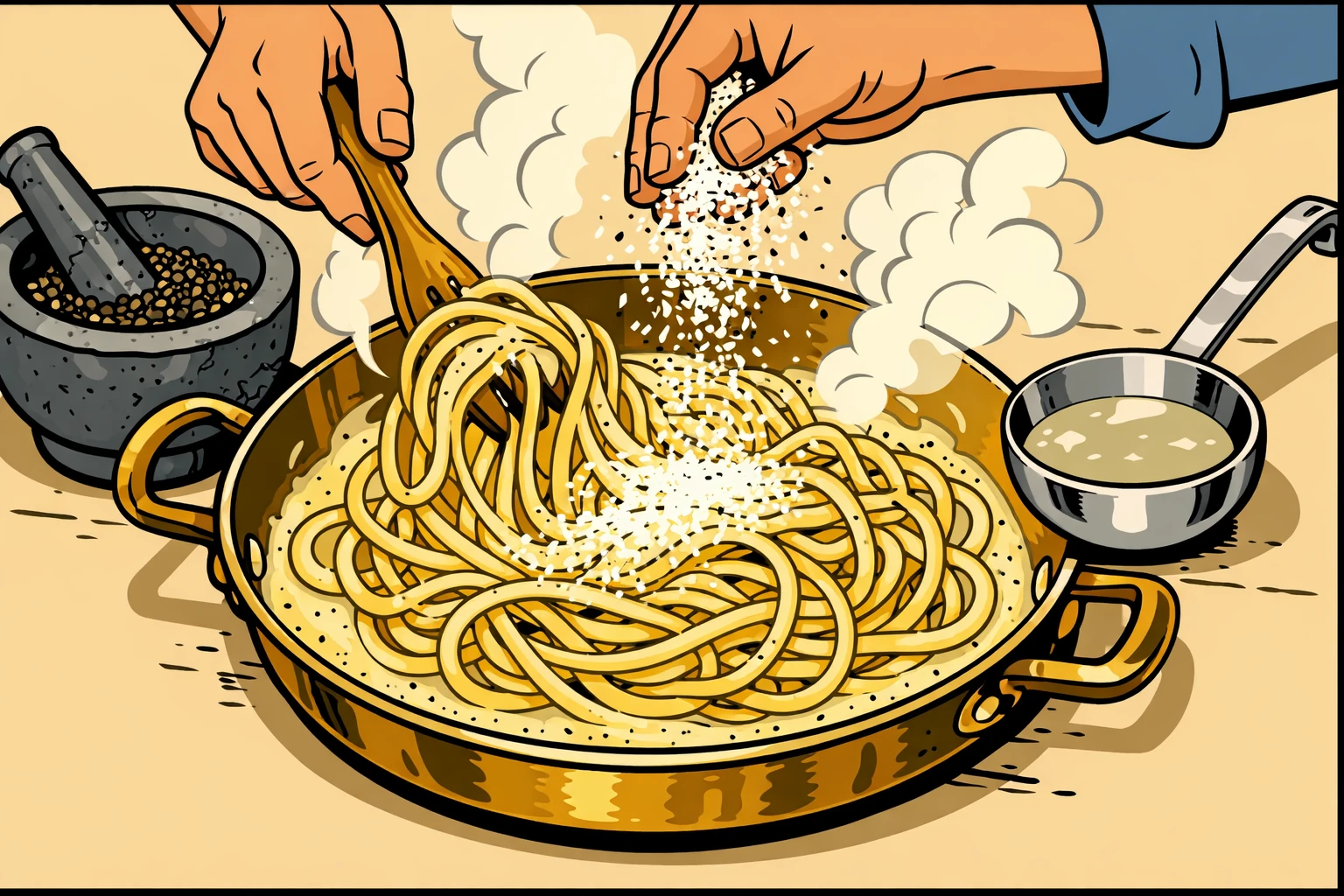 Pecorino-Block und schwarzer Pfeffer, Ligne Claire