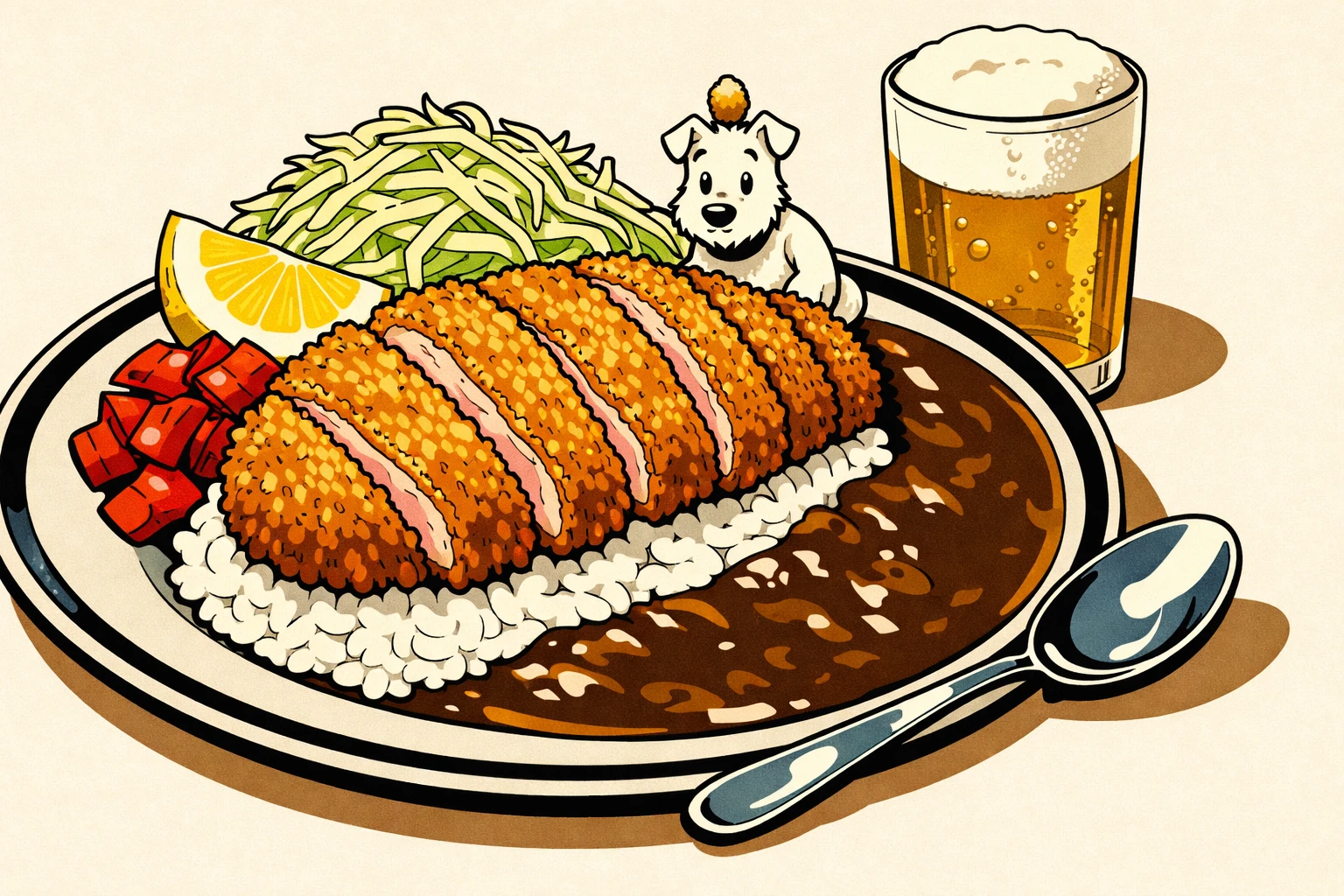 Tonkatsu wird in heißem Öl frittiert, Ligne Claire