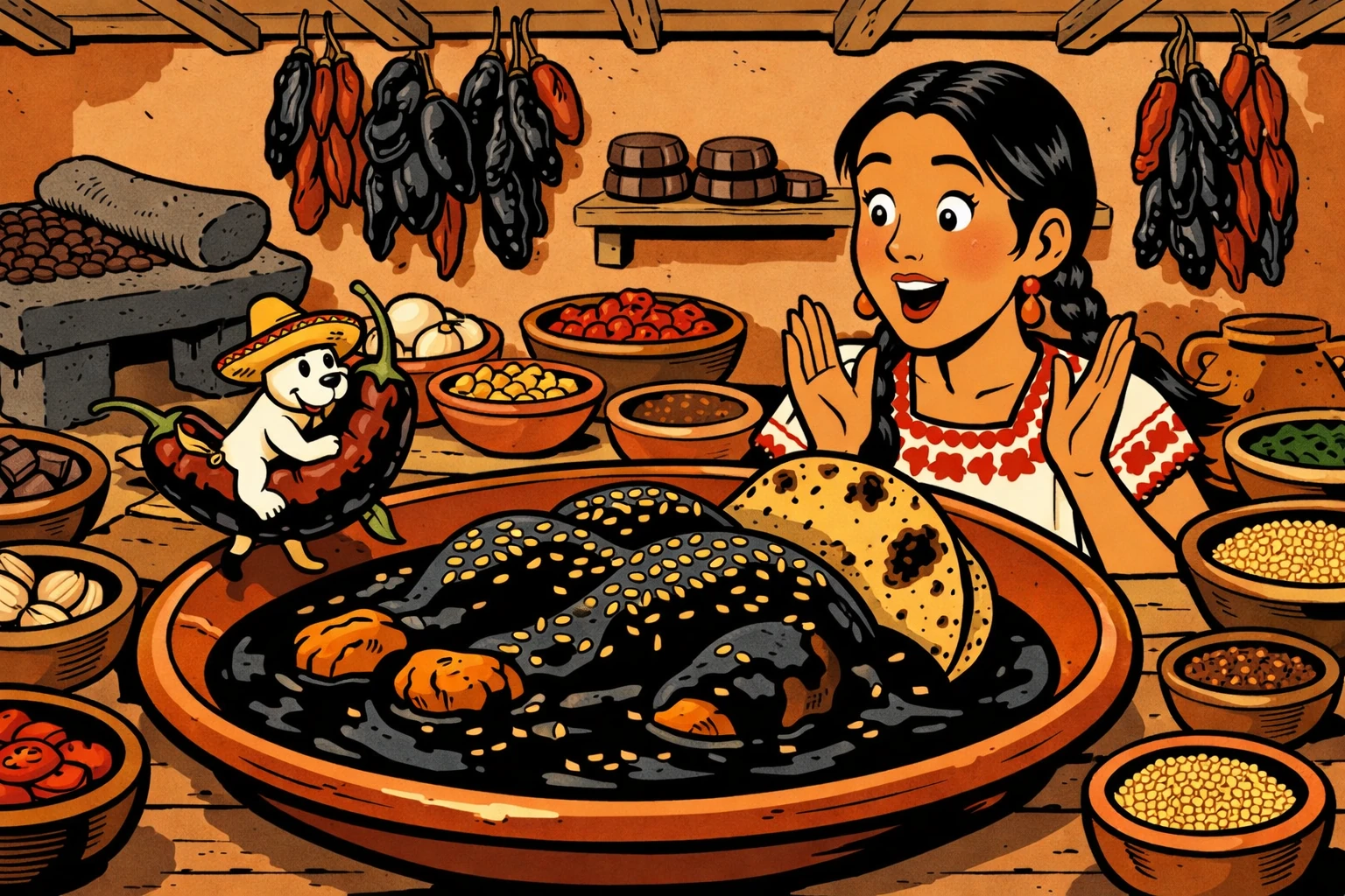 Mole Negro de Oaxaca — Dunkle Sauce über Truthahn, Ligne Claire