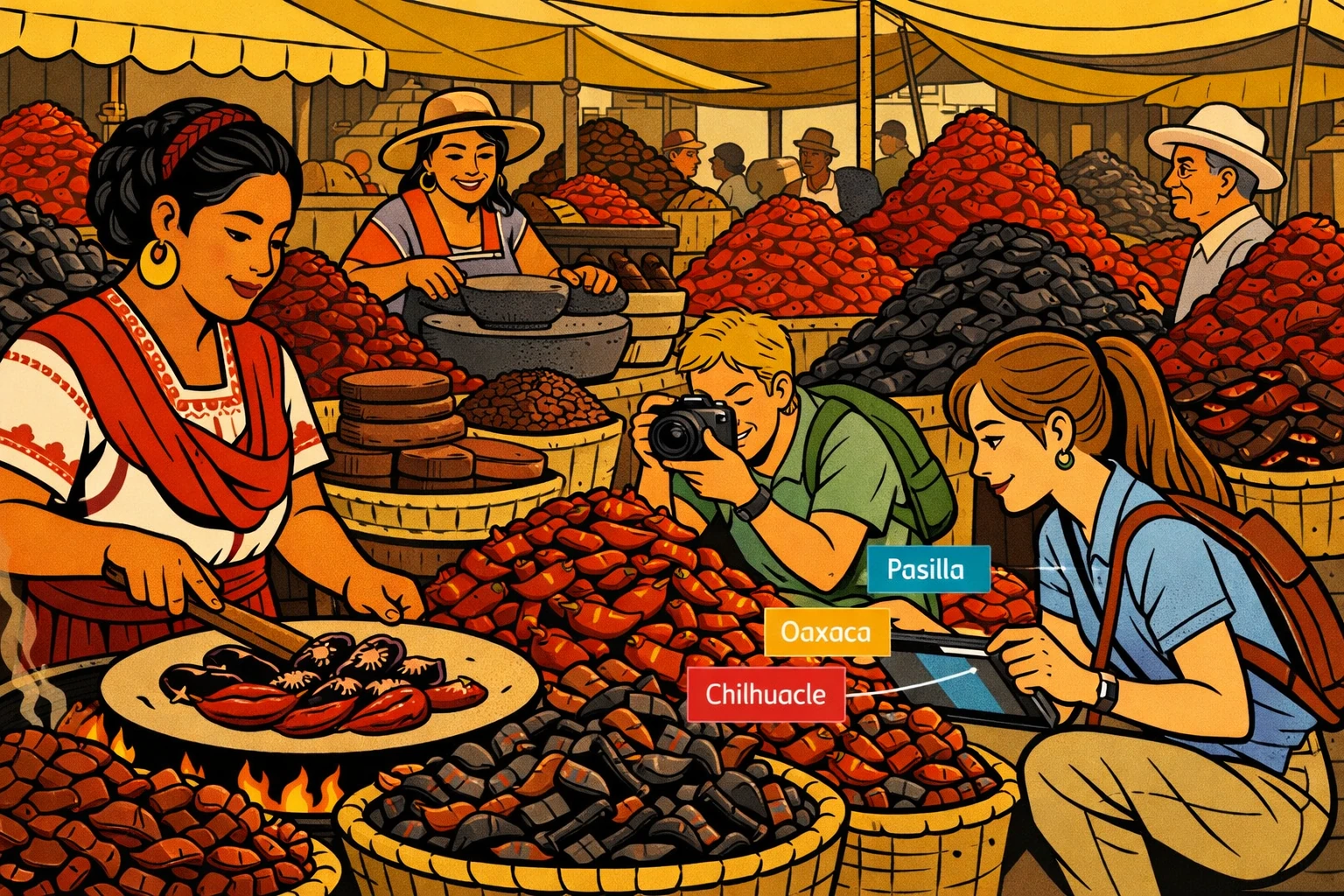 Markt in Oaxaca, Chilhuacle Negro, Ligne Claire