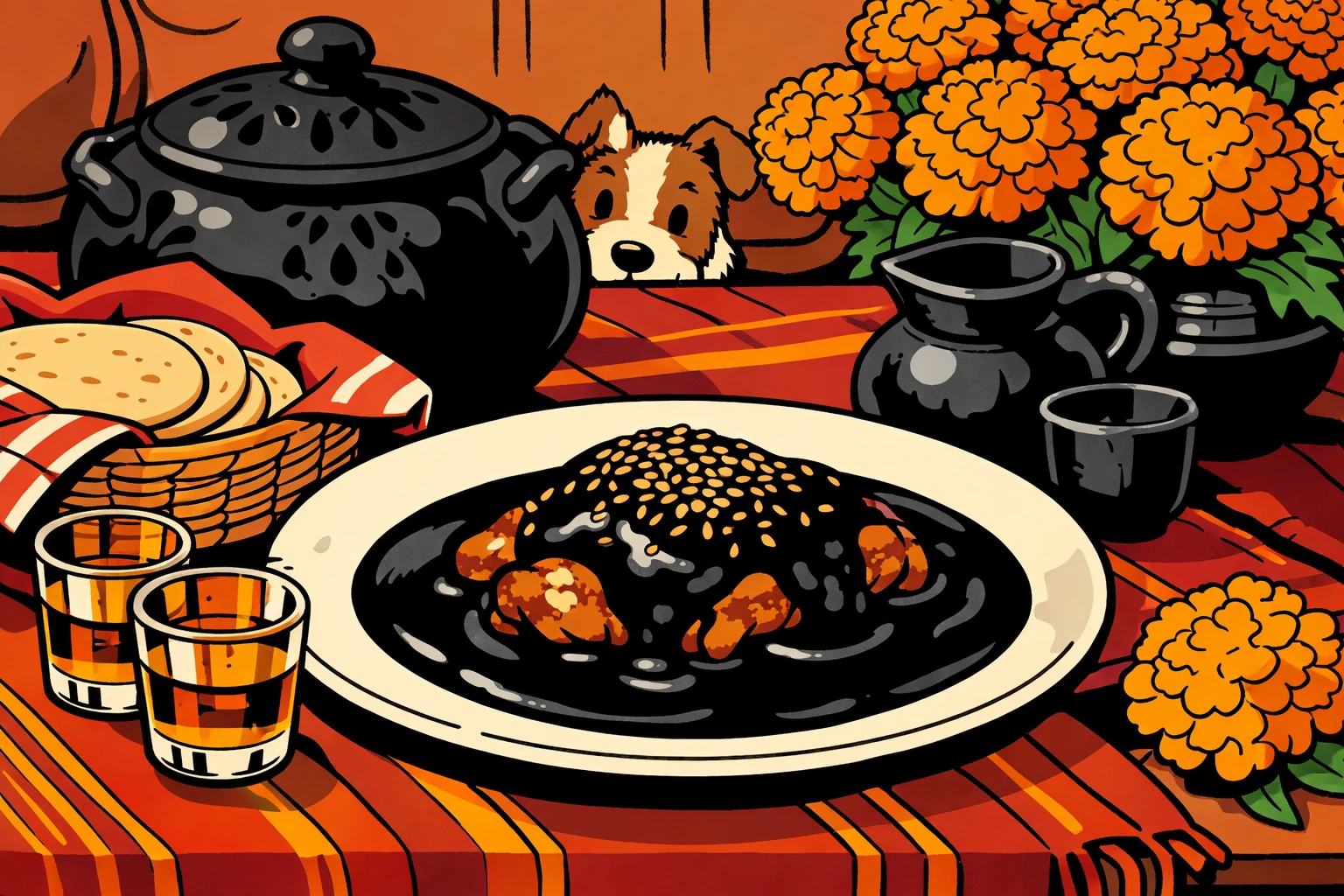 Mole-Sauce wird stundenlang gerührt, Ligne Claire