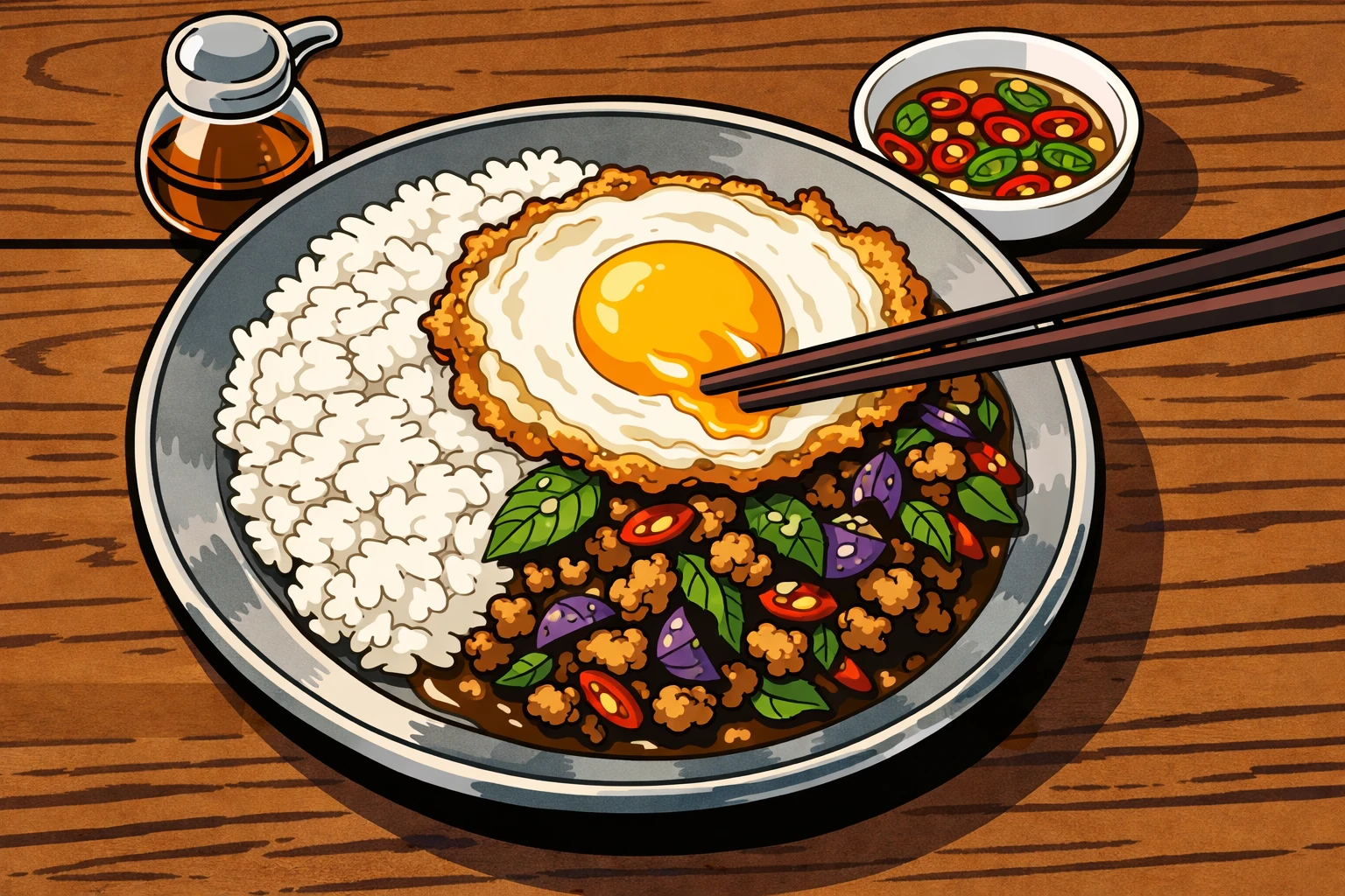 Wok auf voller Flamme, Hack brät, Ligne Claire