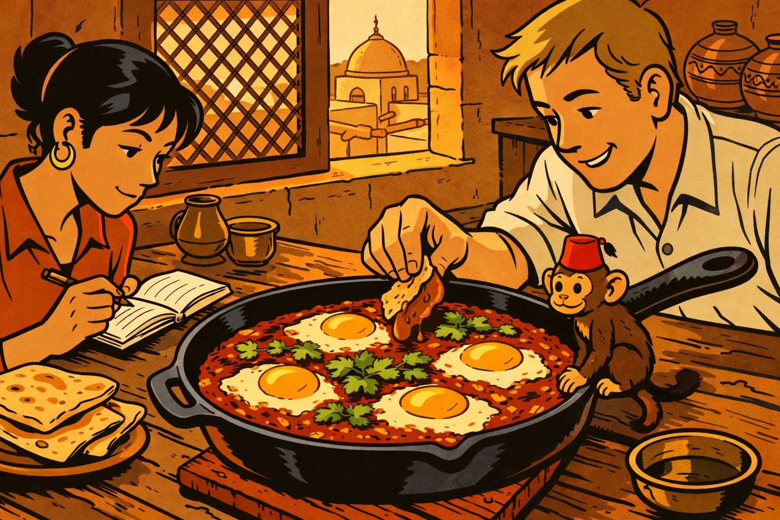 Shakshuka — Eier in scharfer Tomatensauce, Ligne Claire