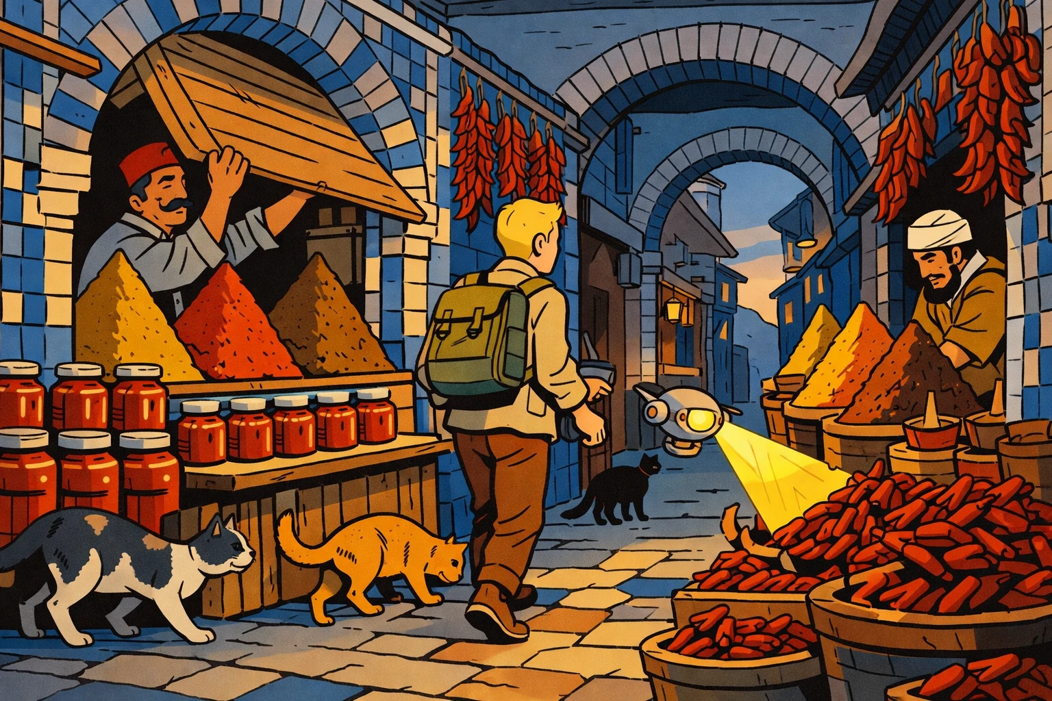 Medina in Tunis bei Morgengrau, Ligne Claire